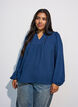 Bluse med V-udsk&aelig;ring og crochetb&aring;nd, Bl&aring;, Model image number 0