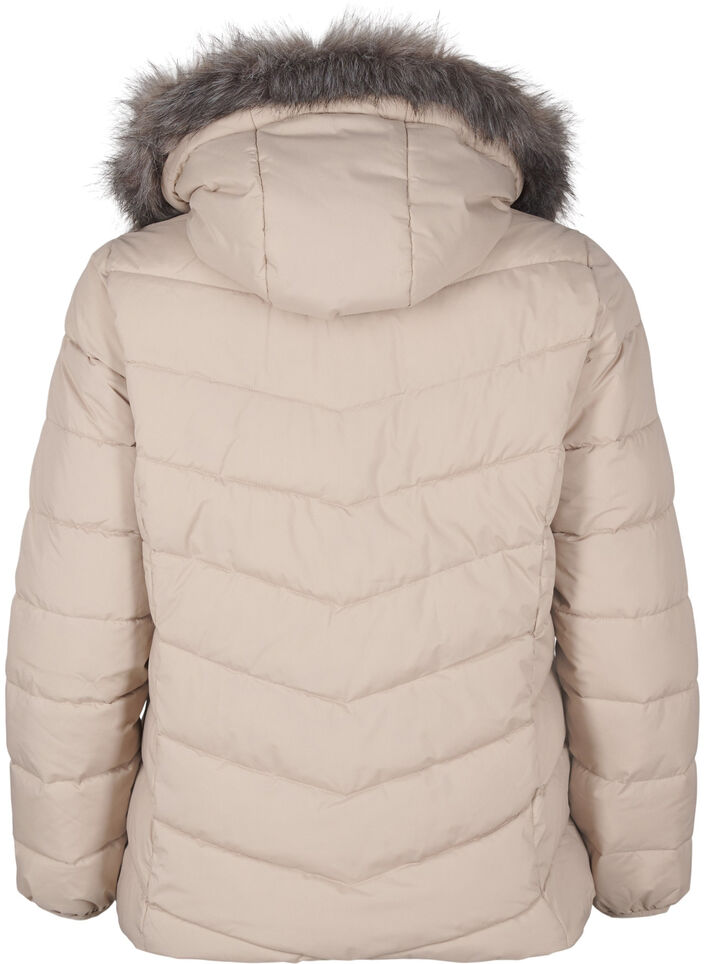 Kort pufferjakke med h&aelig;tte, Beige, Packshot image number 1