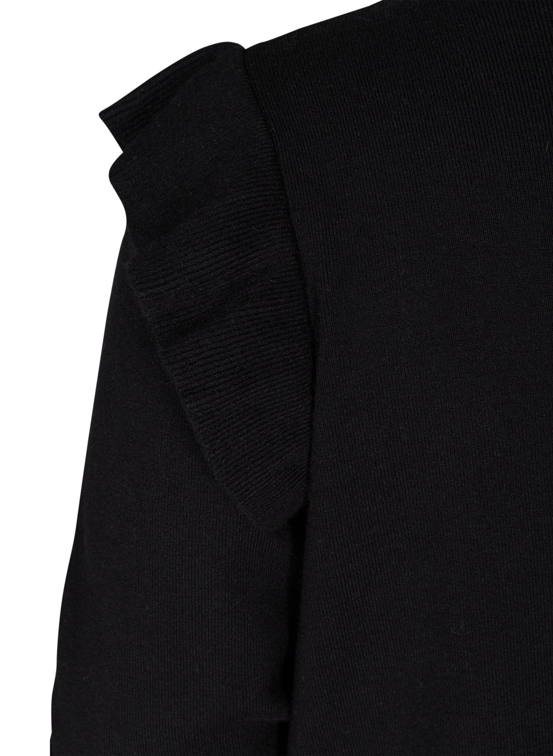 Zizzi Strikcardigan med fl&aelig;ser og lommer, Black, Packshot image number 3