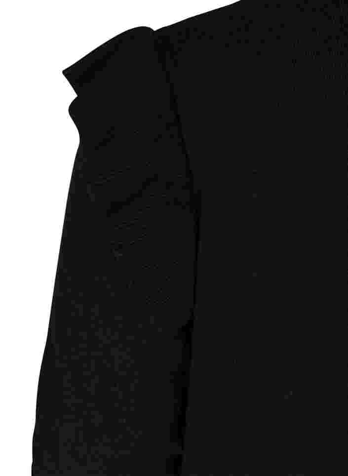 Strikcardigan med flæser og lommer, Black, Packshot image number 3