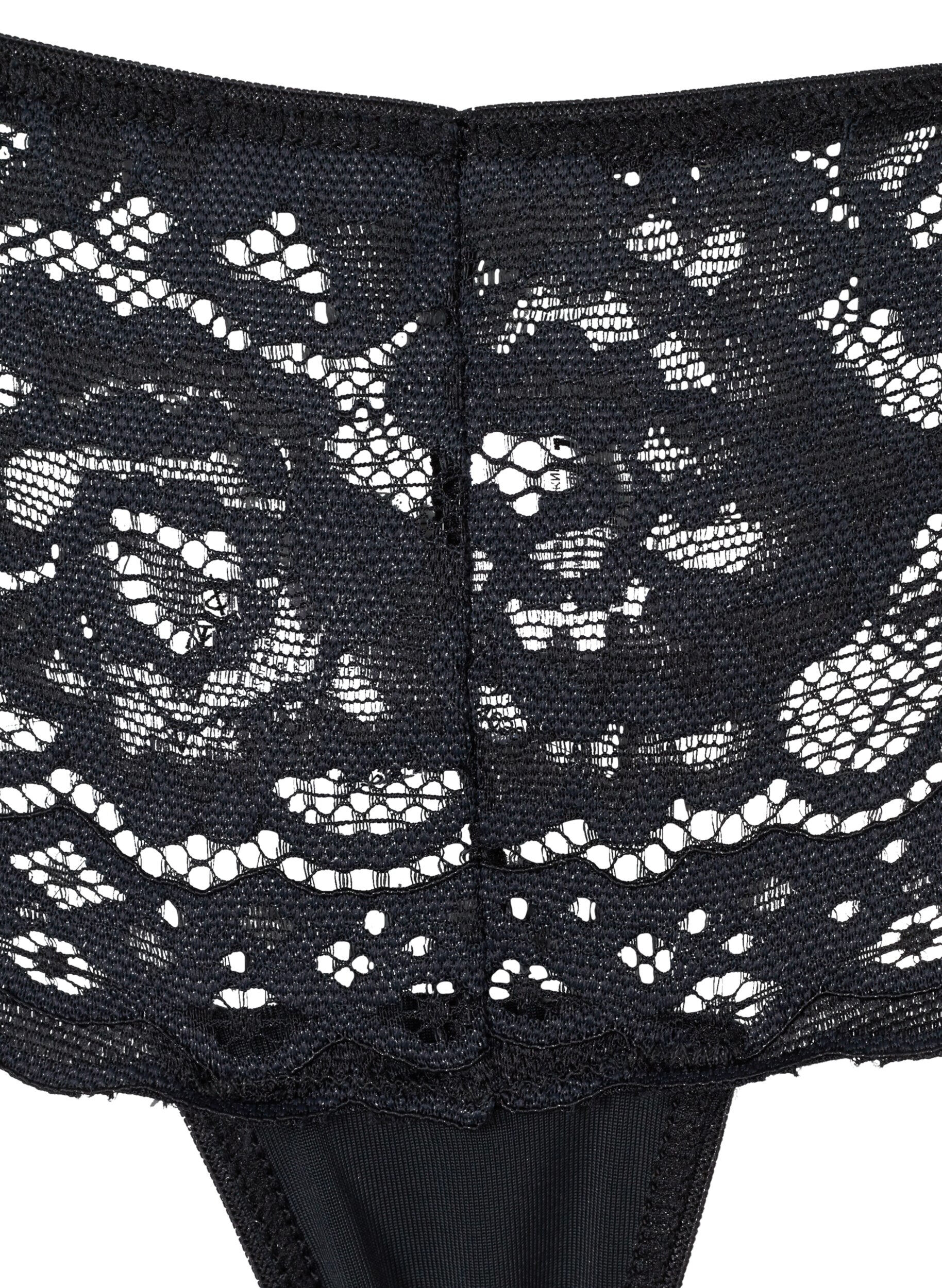 Zizzi 3-pak g-streng med blondekant, Sort, Packshot image number 3