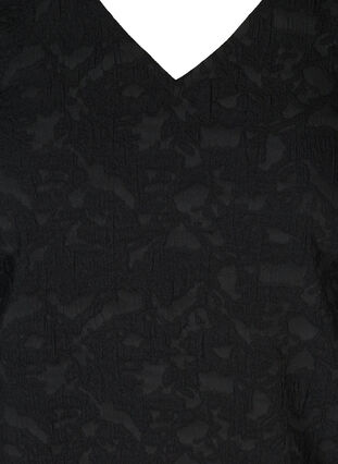 Bluse med struktur og pufærmer, Black, Packshot image number 2