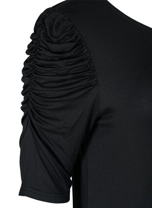 Ensfarvet kjole i viskose med 2/4 ærmer, Black, Packshot image number 3