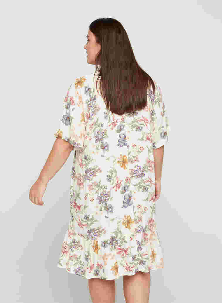 Blomstret viskose kjole med v-udskæring, Creme Vintage Flower, Model image number 1
