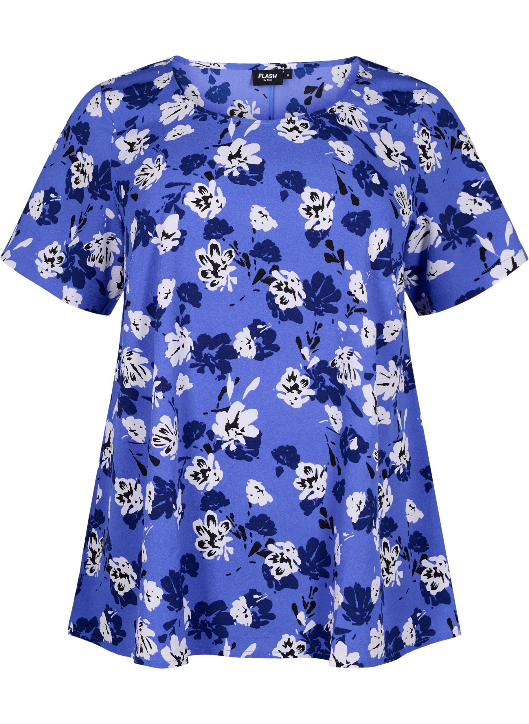 Zizzi FLASH - Bluse med korte &aelig;rmer og print, Amparo Blue Flower, Packshot image number 0