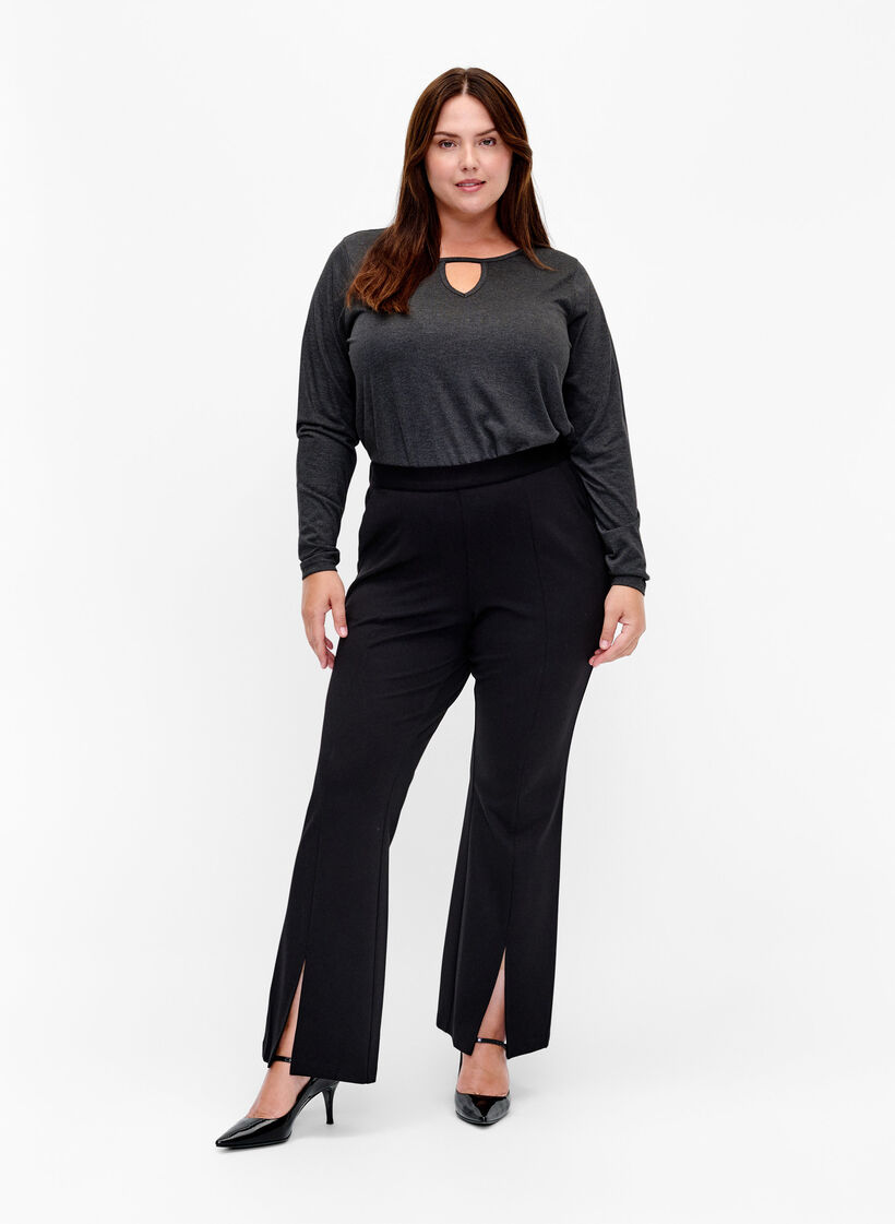 Meleret bluse med lange &aelig;rmer, Black Mel. , Model image number 2