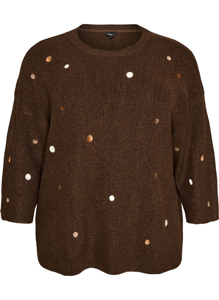 Strikbluse med sm&aring; broderede motiver, Brun, Packshot image number 0