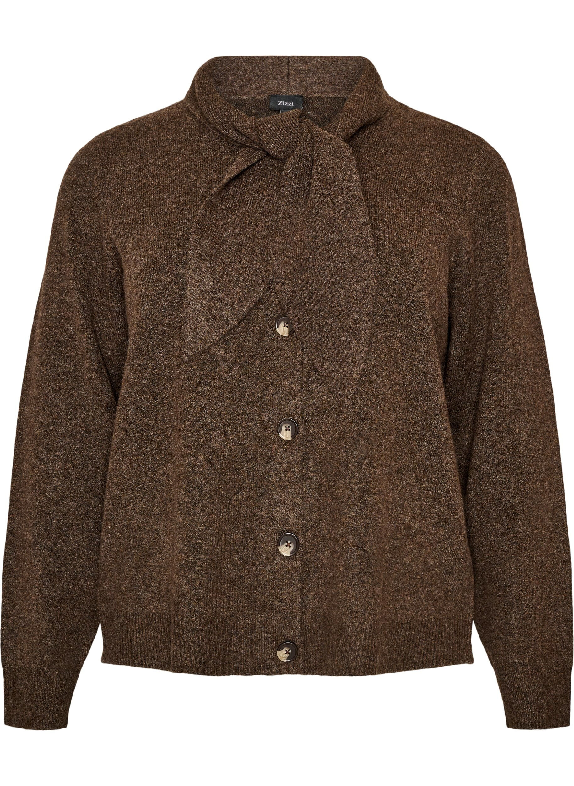 ZizziCardigan med sl&oslash;jfeb&aring;nd og knapper, Brun, Packshot image number 0