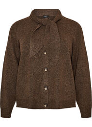 Cardigan med sl&oslash;jfeb&aring;nd og knapper, Brun