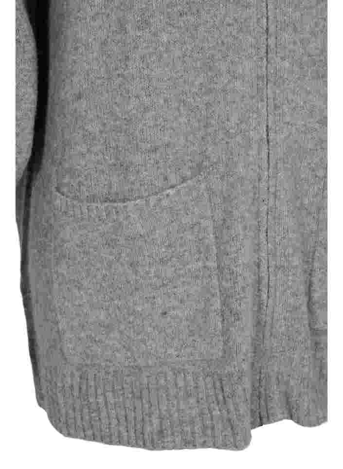 Lang strikket cardigan med lynlås og lommer, Medium Grey Melange, Packshot image number 3