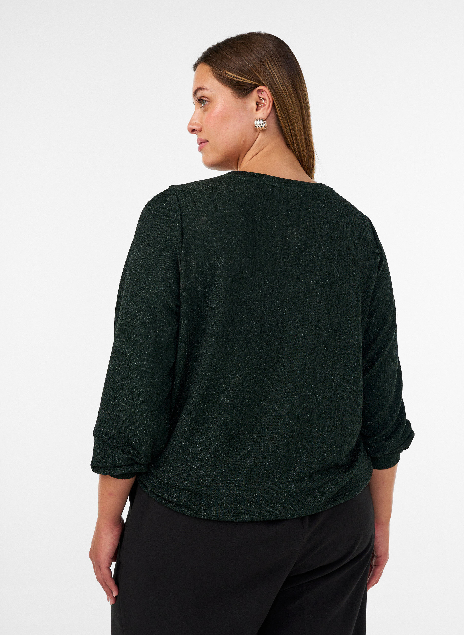 ZizziBluse med lodret struktur og glittertr&aring;d, Gr&oslash;n, Model image number 2