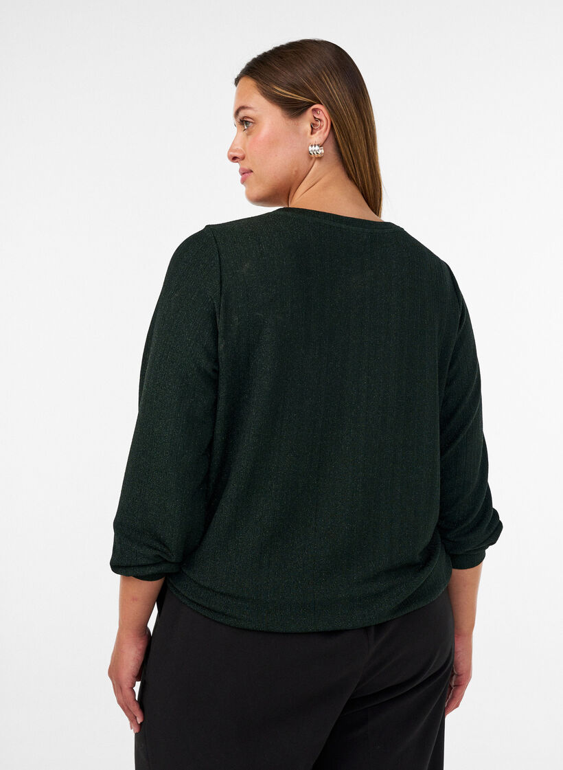 Bluse med lodret struktur og glittertr&aring;d, Gr&oslash;n, Model image number 2