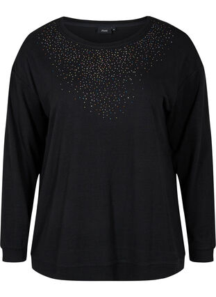 Langærmet bluse med glitter, Black, Packshot image number 0