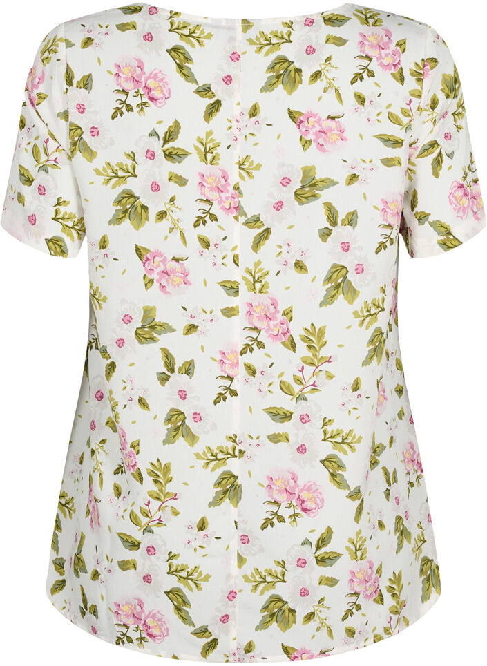 FLASH - Bluse med korte ærmer og print, Off White Flower, Packshot image number 1