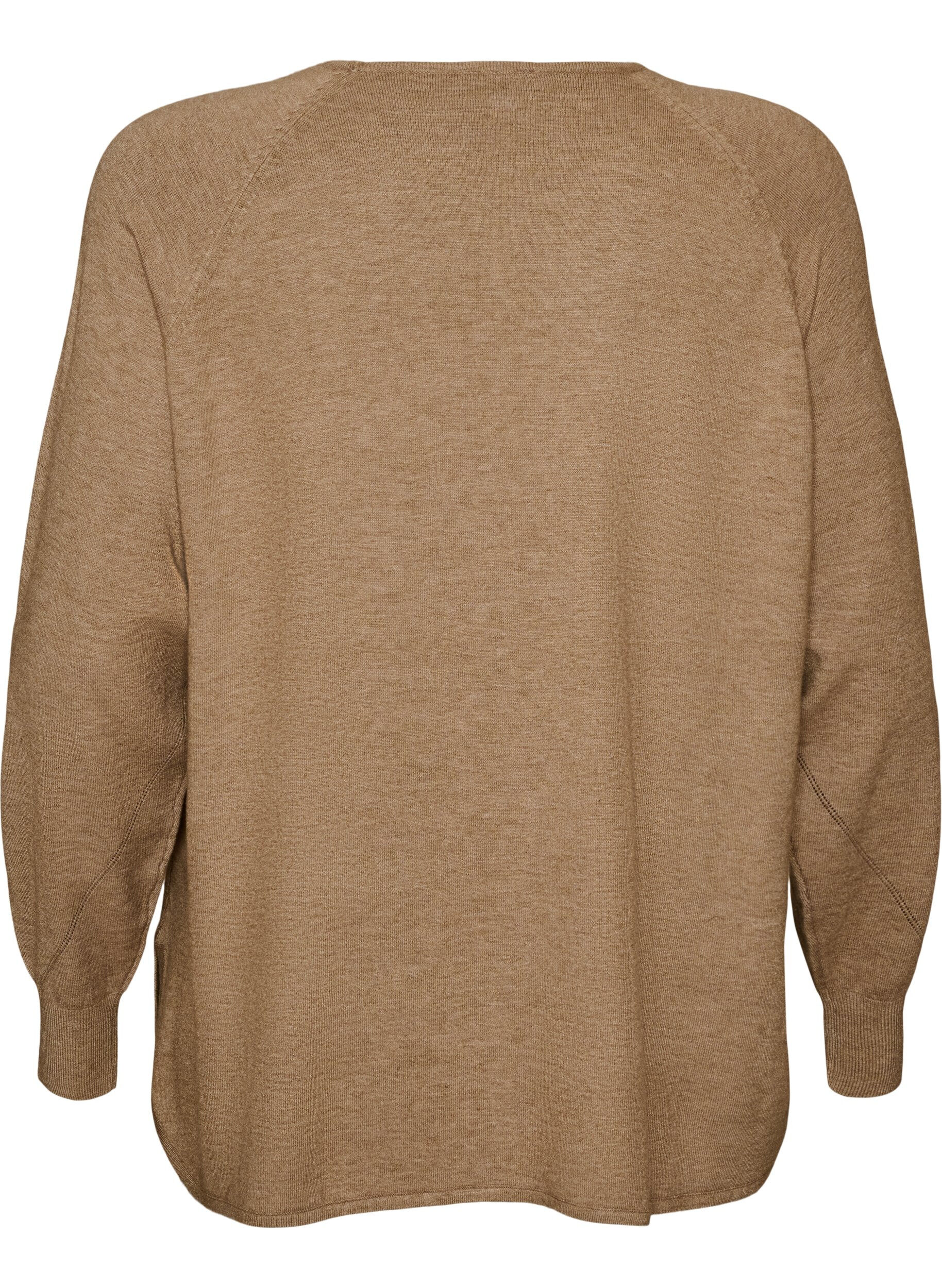 ZizziStrikbluse med rund hals og strikket m&oslash;nster, Beige, Packshot image number 1