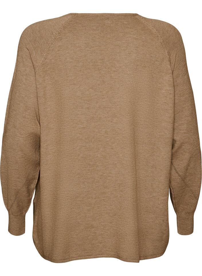 Strikbluse med rund hals og strikket m&oslash;nster, Beige, Packshot image number 1