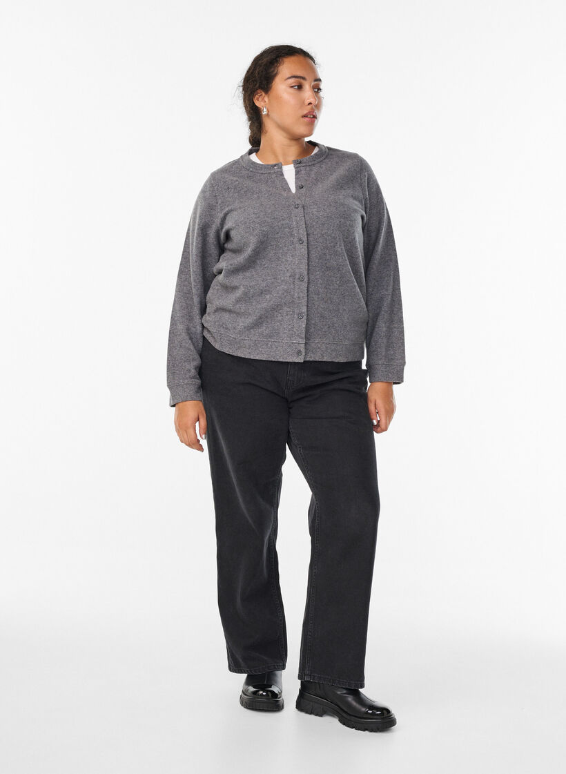 Jerseycardigan med rund hals og knapper, Grå, Model image number 1