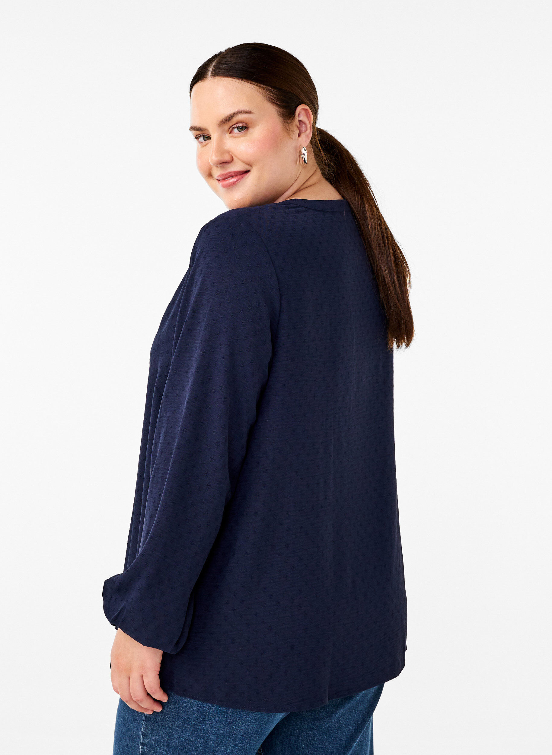 Zizzi Lang&aelig;rmet bluse med struktur, Navy Blazer, Model image number 1