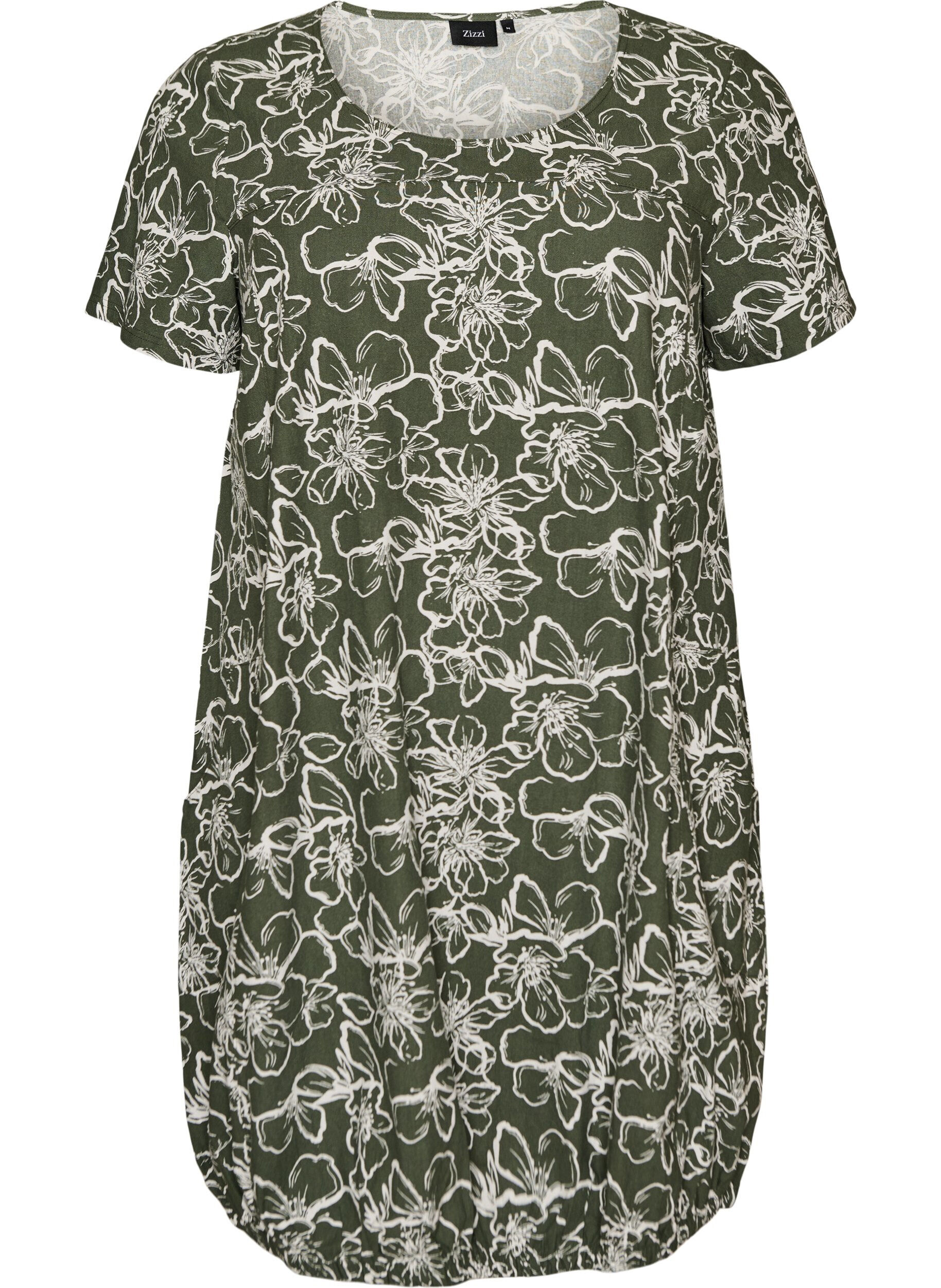ZizziKort&aelig;rmet bomuldskjole med print, Gr&oslash;n, Packshot image number 0