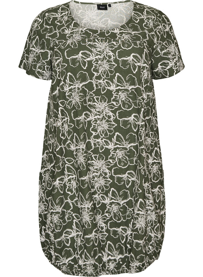 Kort&aelig;rmet bomuldskjole med print, Gr&oslash;n, Packshot image number 0