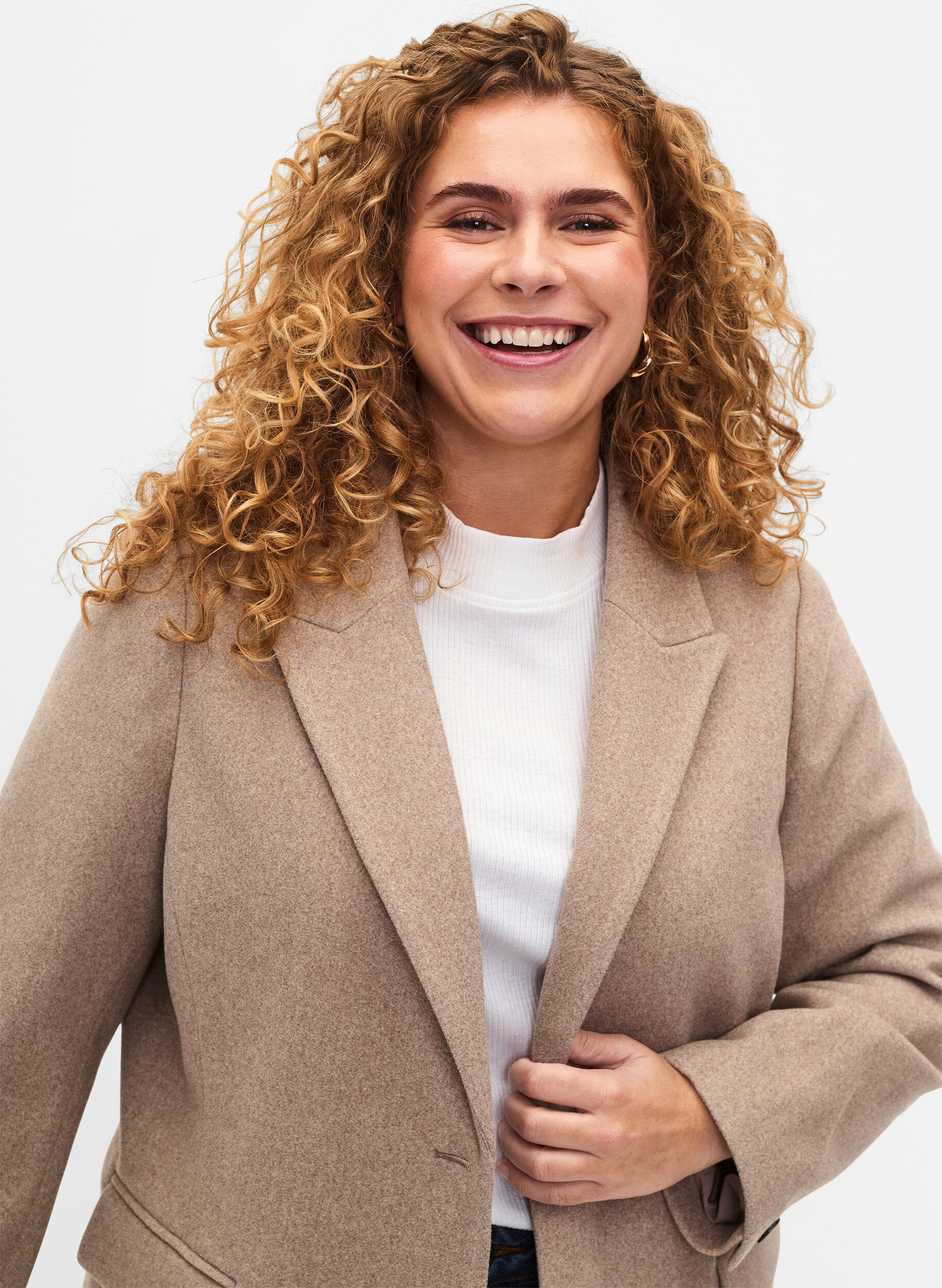 Zizzi Meleret blazer med slids, Pumice Stone Mel., Model image number 2