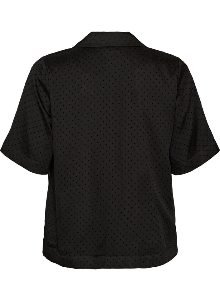 Skjortebluse med prikker og reverskrave, Sort, Packshot