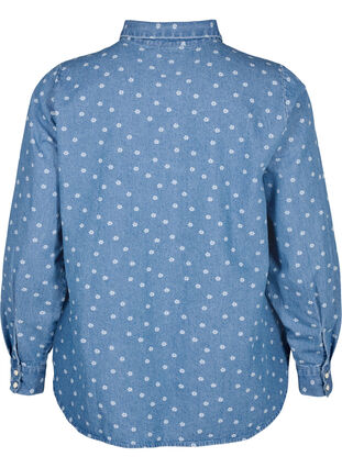 Blomstret denimskjorte med brystlomme, Light Blue w.Flowers, Packshot image number 1