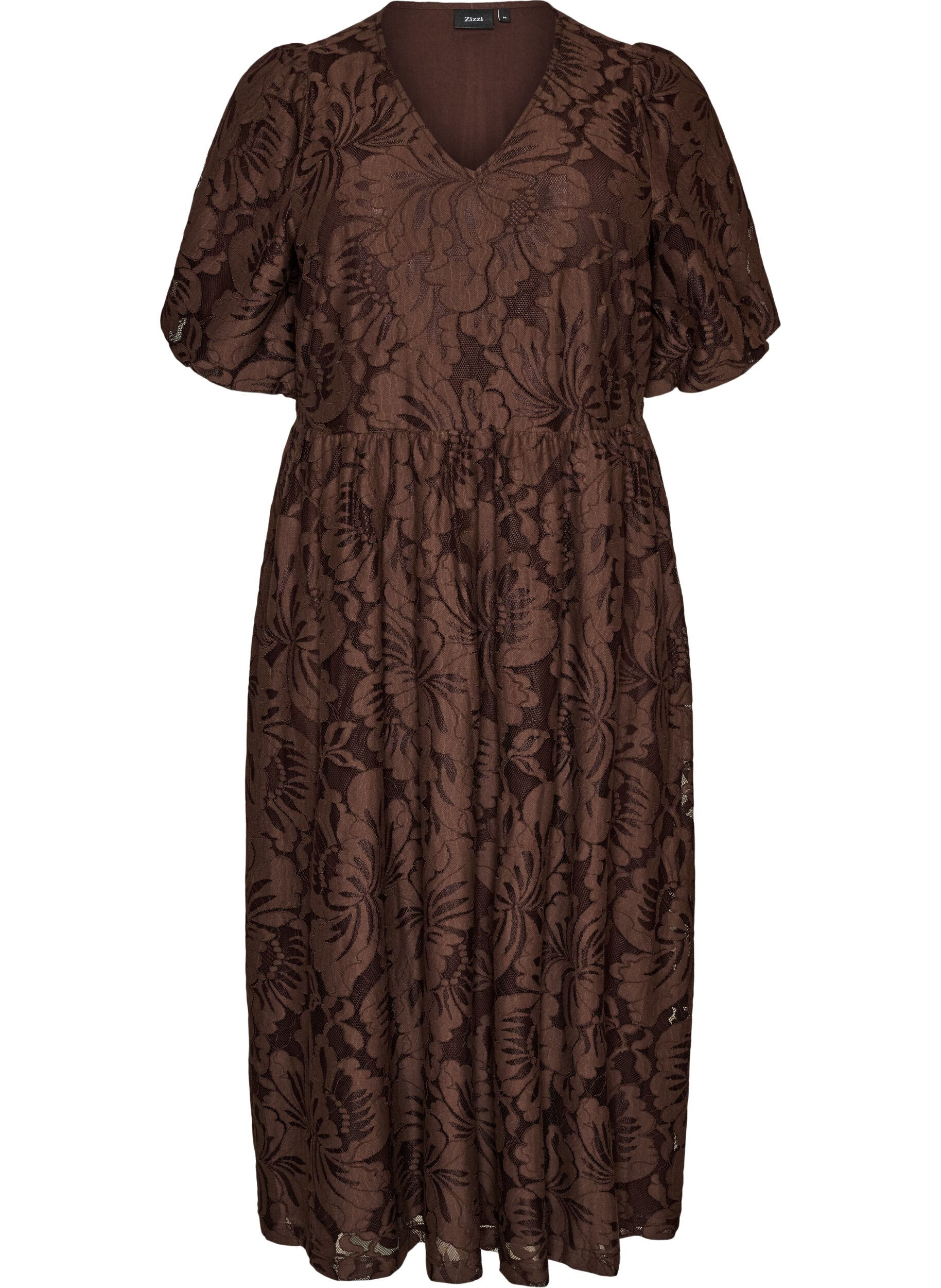 ZizziMidikjole med blomsterjacquard, Brun, Packshot image number 0
