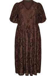 Midikjole med blomsterjacquard, Brun