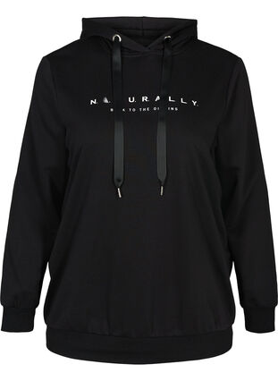 Sweatshirt med hætte og print, Black, Packshot image number 0