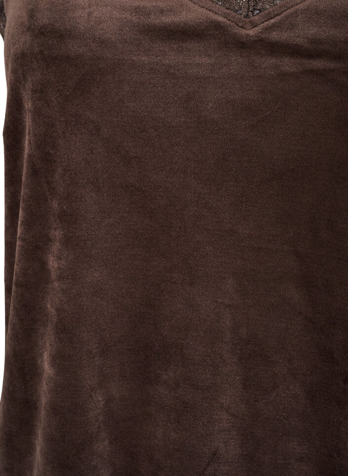 Velourtop med blondekanter, Brun, Packshot image number 2