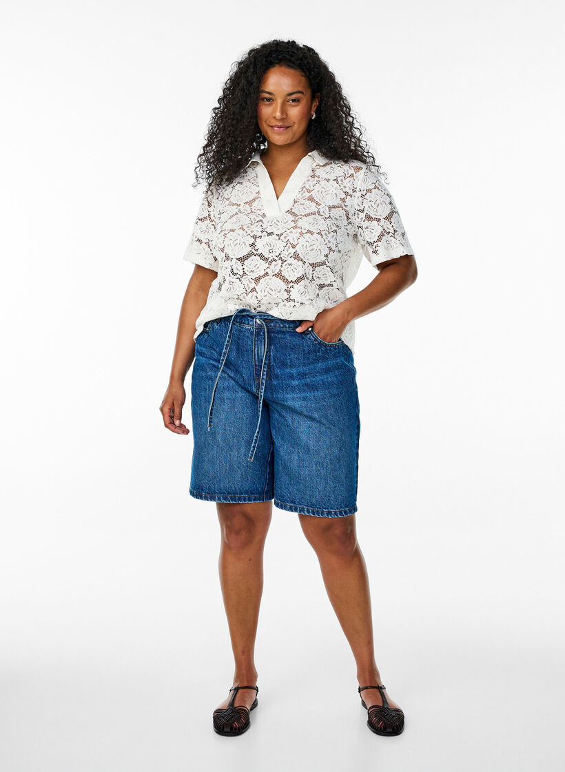 Blondebluse med krave og v-udskæring, Vanilla, Model image number 1