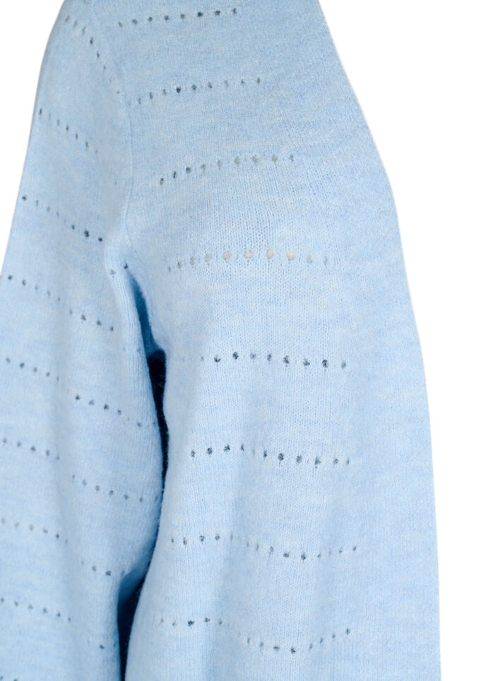 Lang strikcardigan med hulmønster, Cashmere Blue Mel., Packshot image number 2