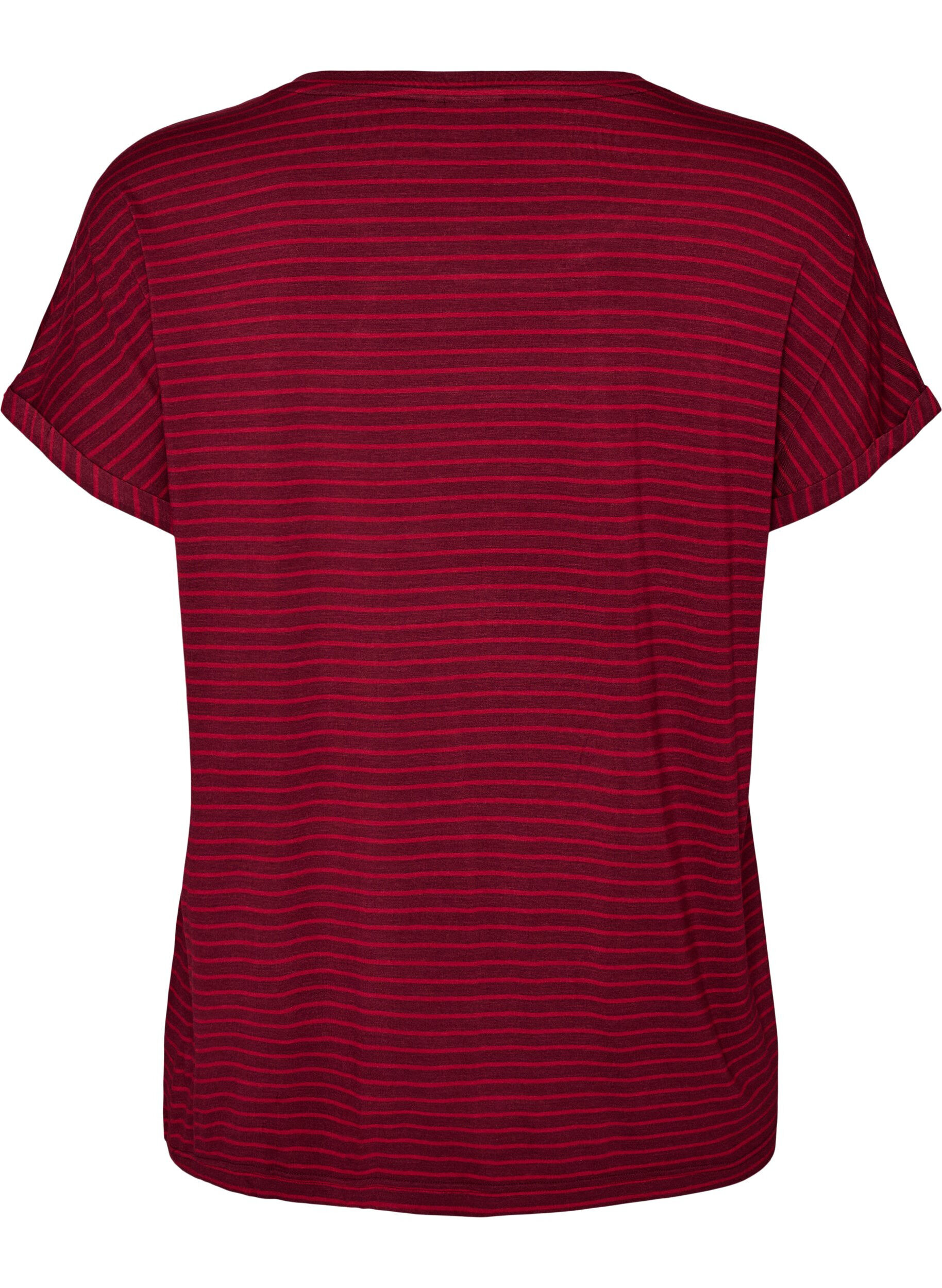 ZizziStribet T-shirt i viskose med rund hals, R&oslash;d, Packshot image number 1