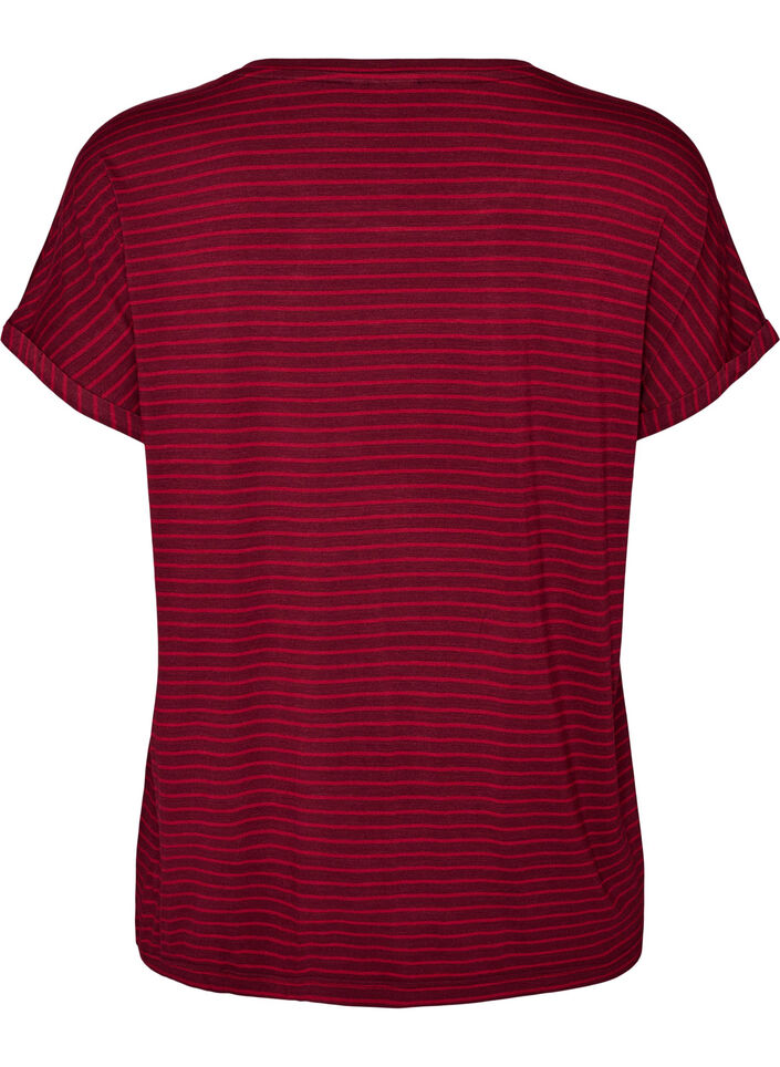 Stribet T-shirt i viskose med rund hals, R&oslash;d, Packshot image number 1