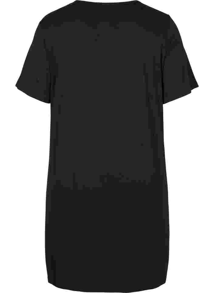 Kortærmet natkjole i viskose, Black, Packshot image number 1