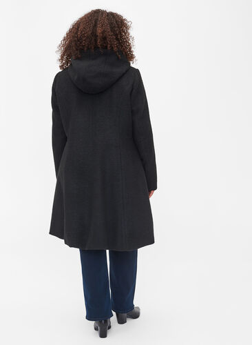 Frakke med hætte og a-shape, Black, Model image number 1