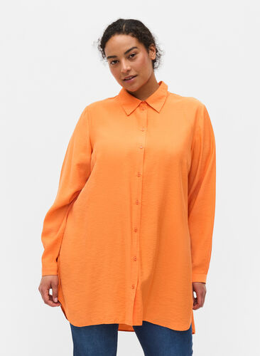 Lang skjorte i viskose , Celosia Orange, Model image number 0