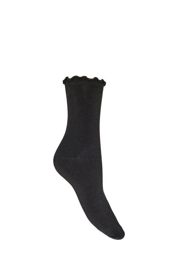 Bomuldsstr&oslash;mper med b&oslash;lgekant, Sort, Packshot image number 1