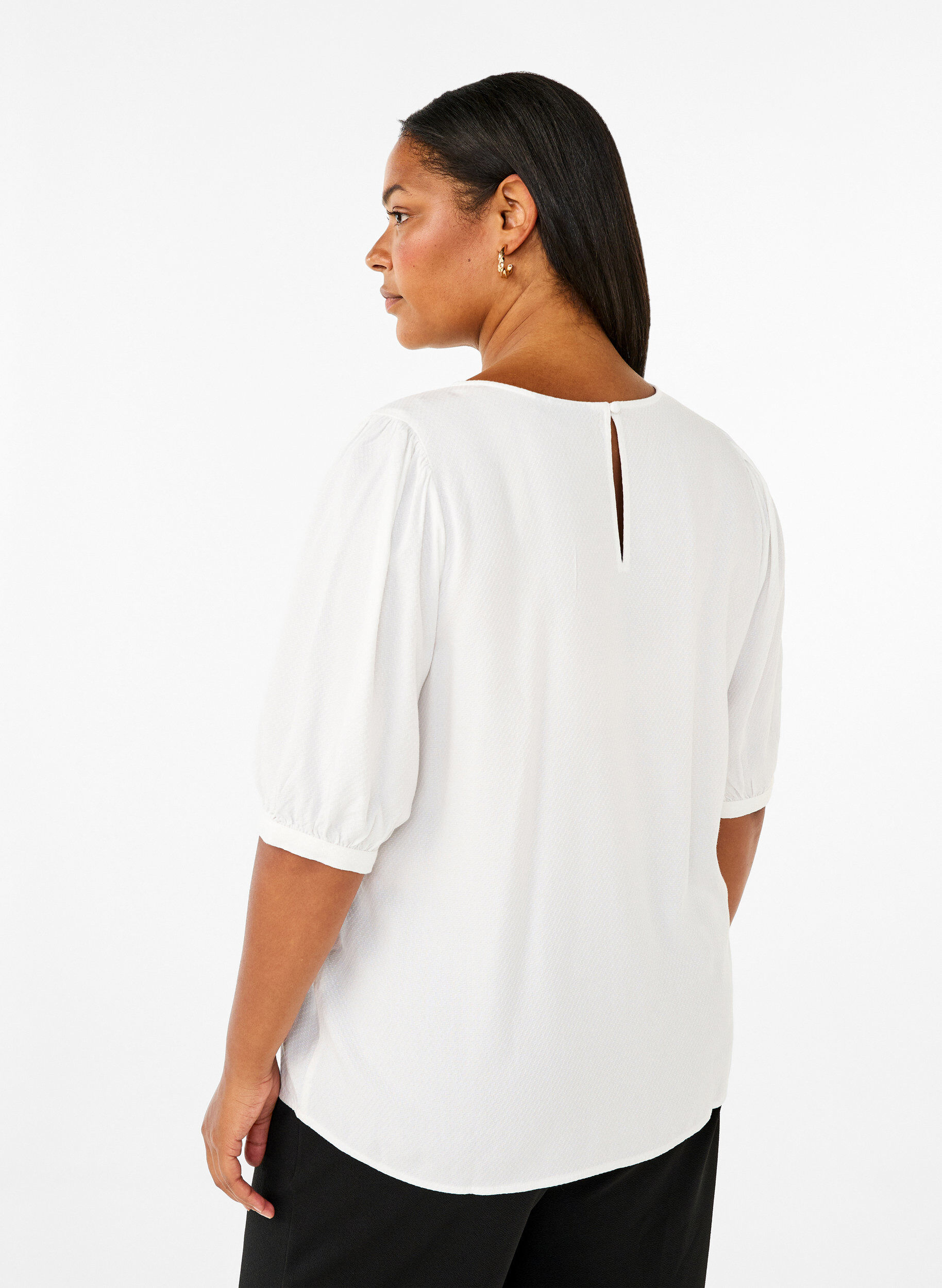 Zizzi Bluse i viskose med 1/2 &aelig;rmer, Bright White, Model image number 1