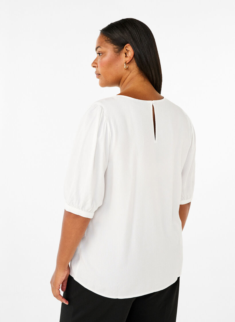 Bluse i viskose med 1/2 ærmer, Bright White, Model image number 1