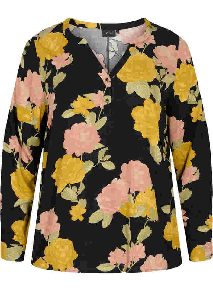 Bluse i viskose med blomsterprint, Scarab Flower, Packshot image number 0