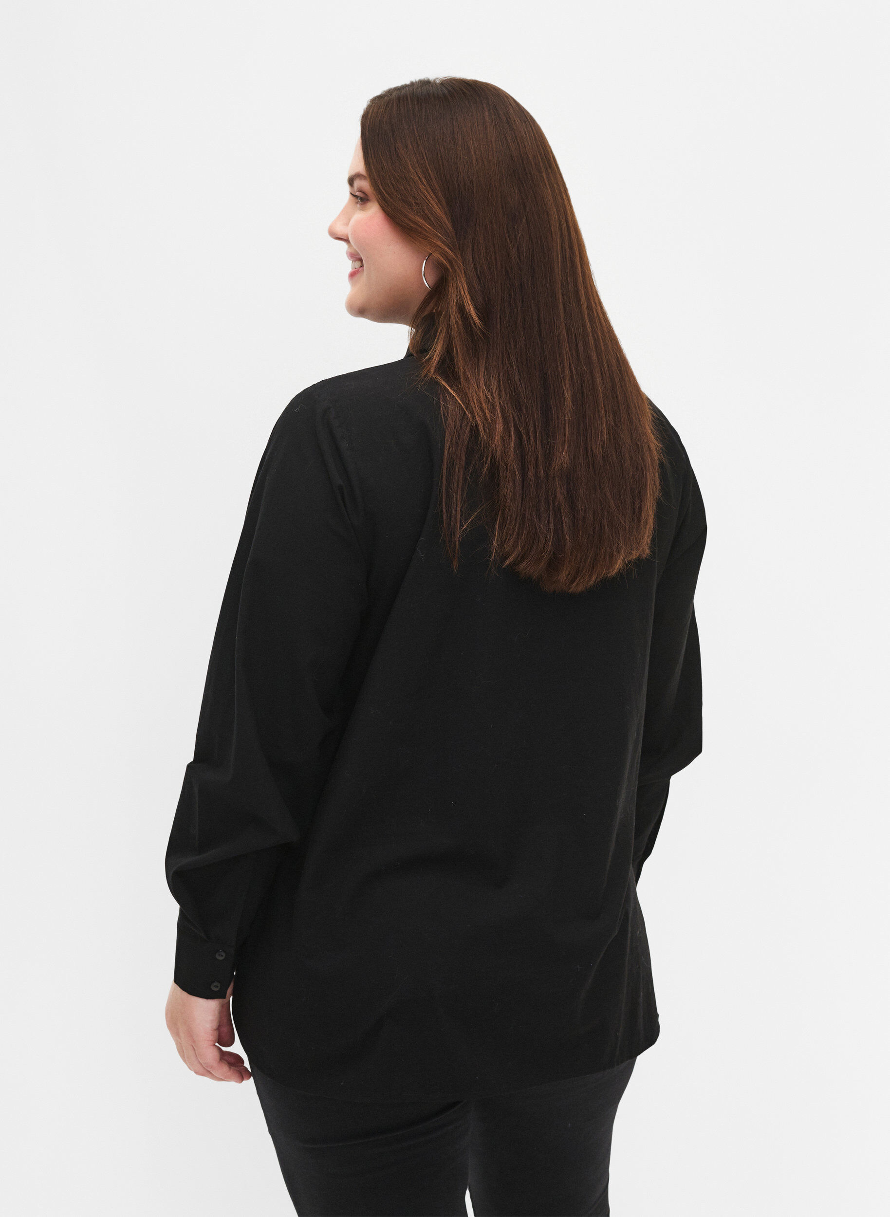 Zizzi Skjorte i bomuld med broderi anglaise, Black, Model image number 1