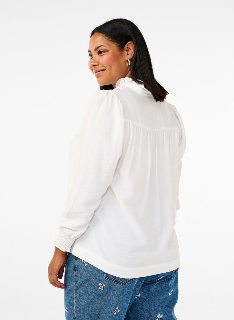 Bluse med flæsekrave, Vanilla, Model image number 2