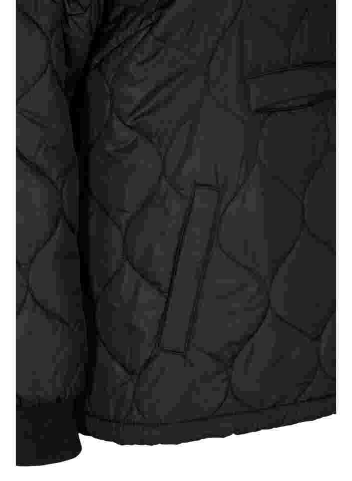 Quiltet termo anorak med hætte, Black, Packshot image number 3