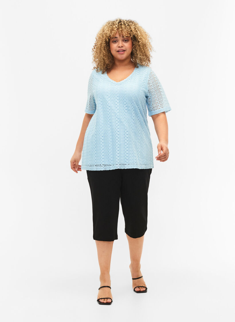 Kortærmet blondebluse med v-hals, Angel Falls, Model image number 2