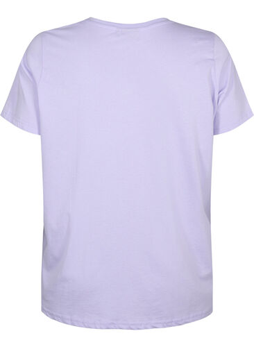 Bomulds t-shirt med v-hals og tekst, Lavender w. Text, Packshot image number 1