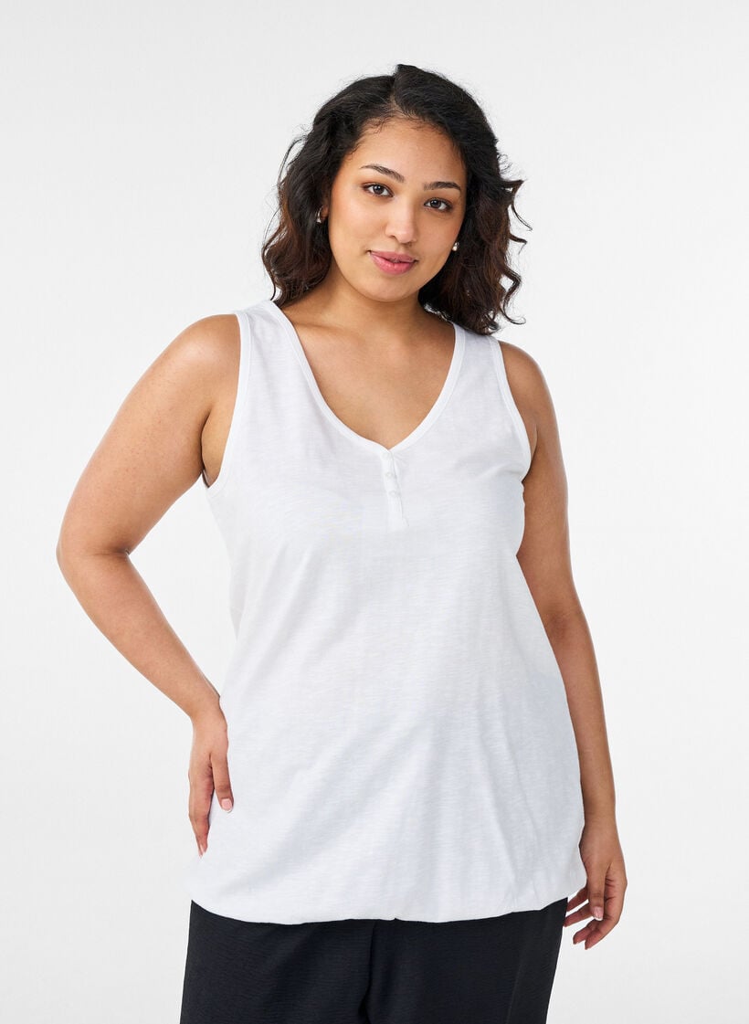 Tanktop i &oslash;kologisk bomuld med V-hals og knapper, Hvid, Model image number 0