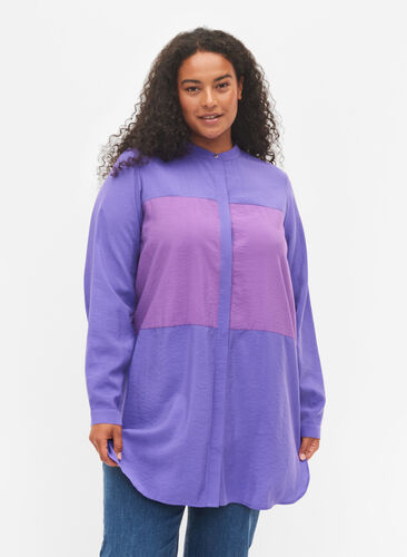 Lang skjorte med color-block , Purple Block, Model image number 0