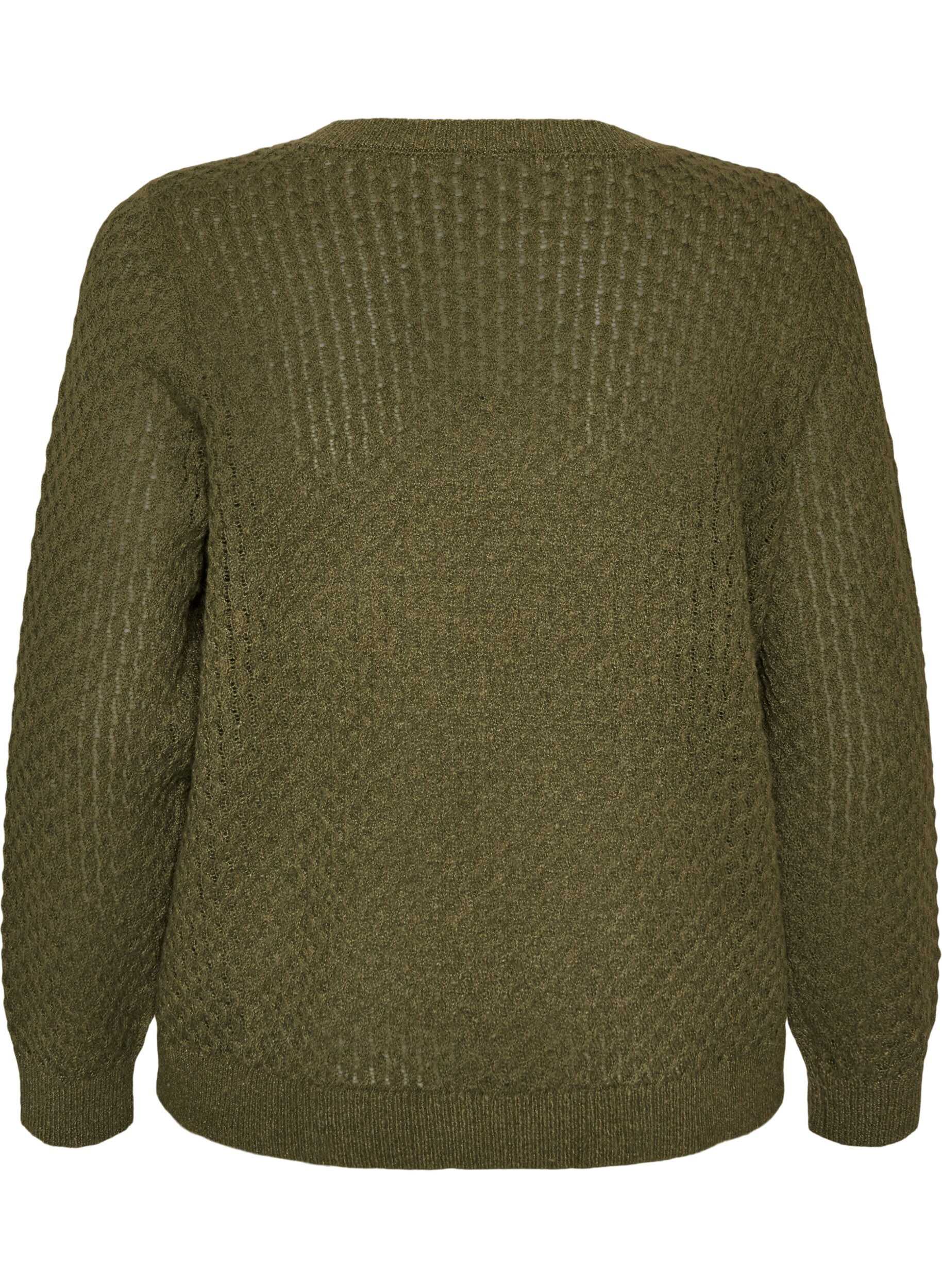 ZizziStrikbluse med struktureret hulm&oslash;nster, Gr&oslash;n, Packshot image number 1